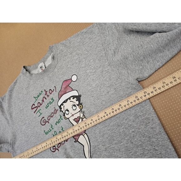 Vintage Betty Boop Naughty Christmas Sweatshirt Grey Large Boxy Fit Cartoon - Picture 8 of 9